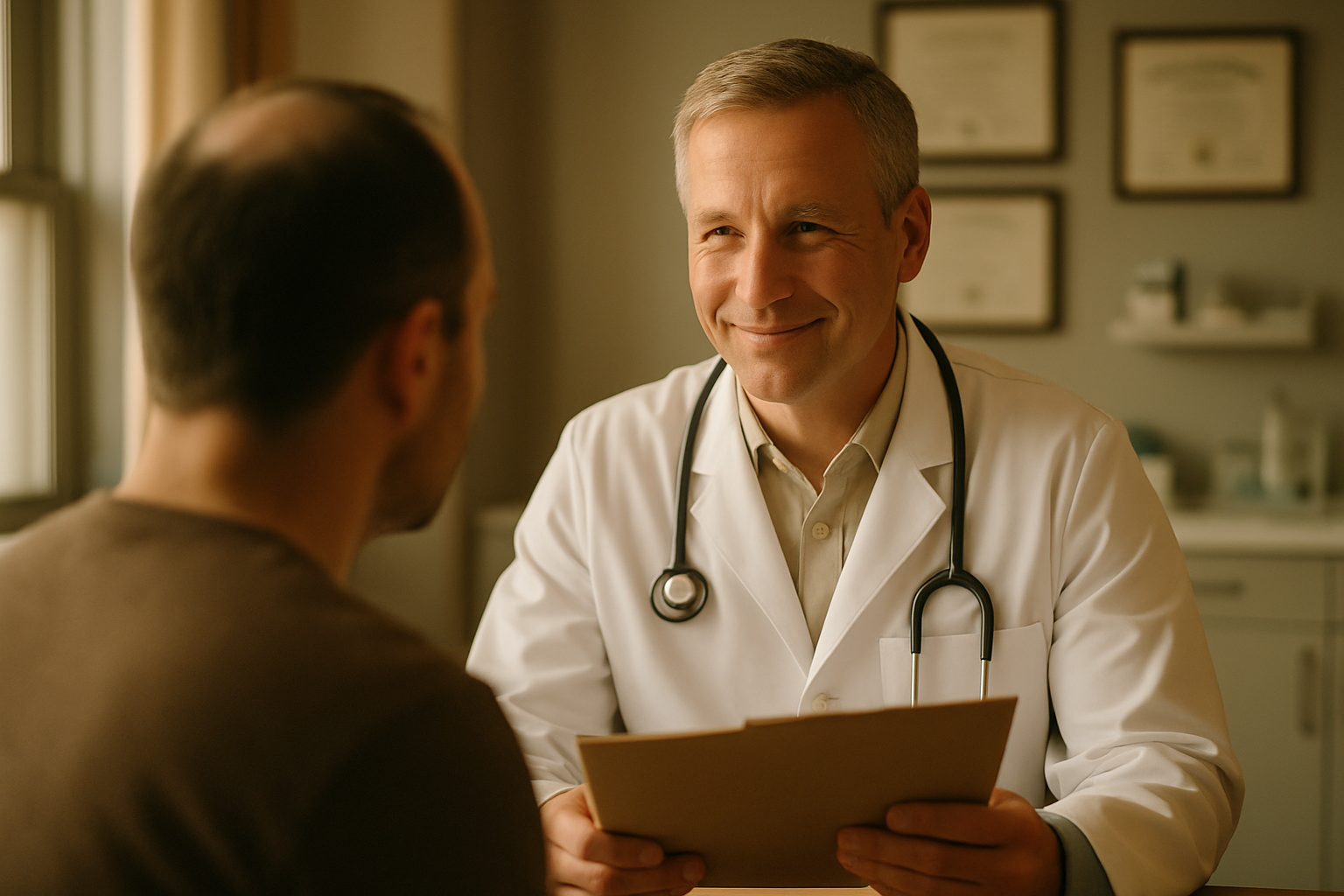 Dermatologist in a clinic consulting with a patient
