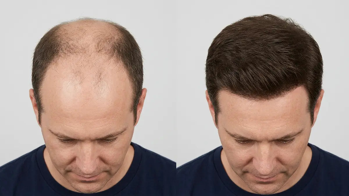 Customer before and after — side profile crown